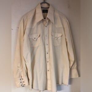 Champion Westerns Shirt Mens Pearl Snap Long Sleeve Off White Xl Vintage